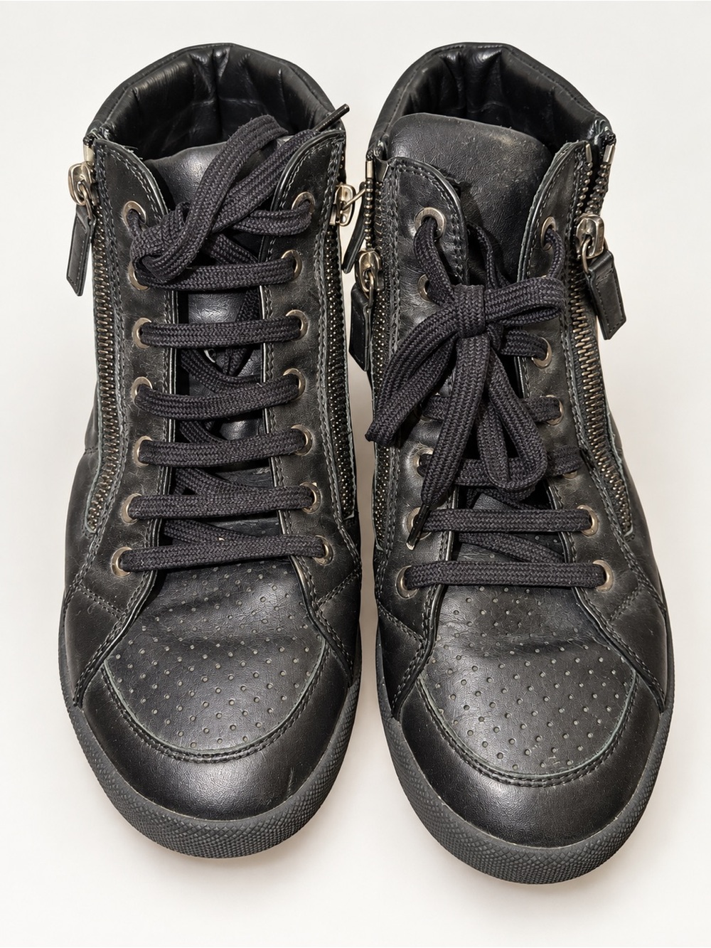 CHANEL Black Leather High-Top Sneakers with Side Zippers